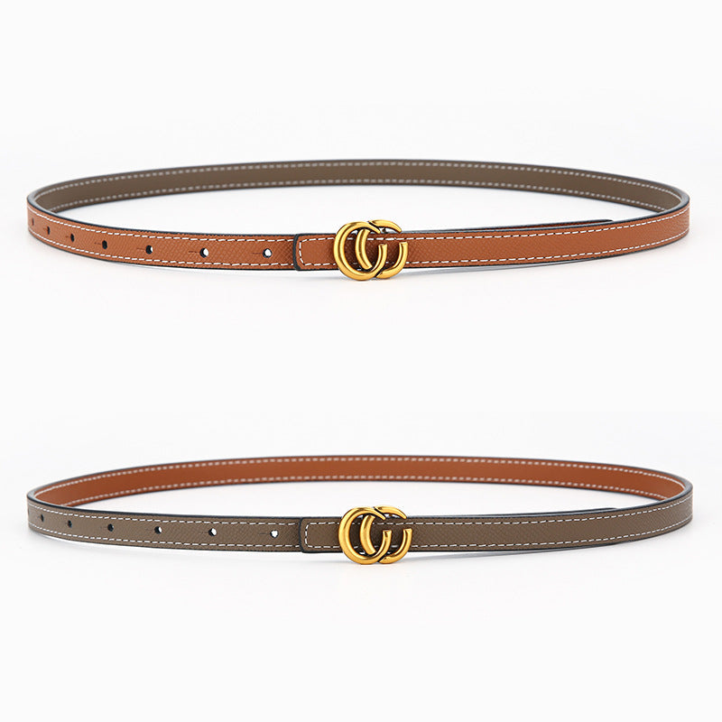 Women's Genuine Leather Letter Two-tone Double-sided Alloy Belts