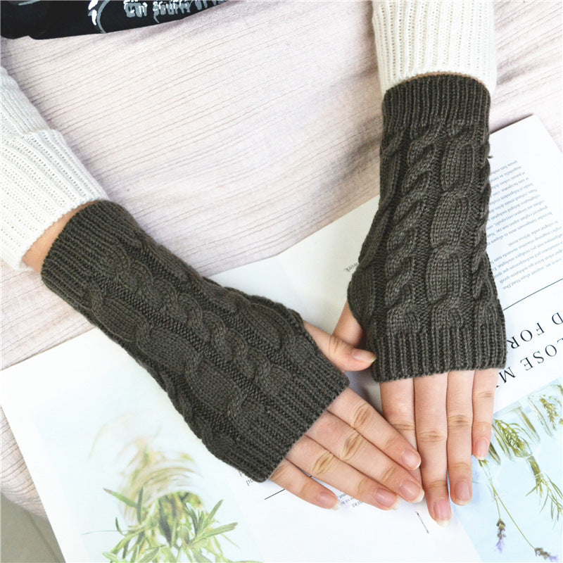 Women's Wool Half Finger Twist Knitted Warm Couple Gloves