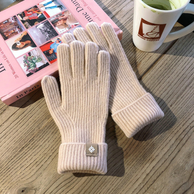 Wool Knitted Labeling Finger Exposed Touch Screen Gloves