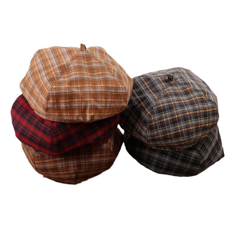 Women's Checked Beret Temperament Wild Little Korean Hats & Caps