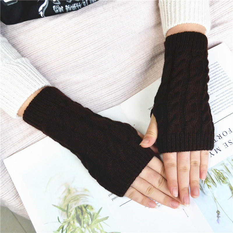 Women's Wool Half Finger Twist Knitted Warm Couple Gloves