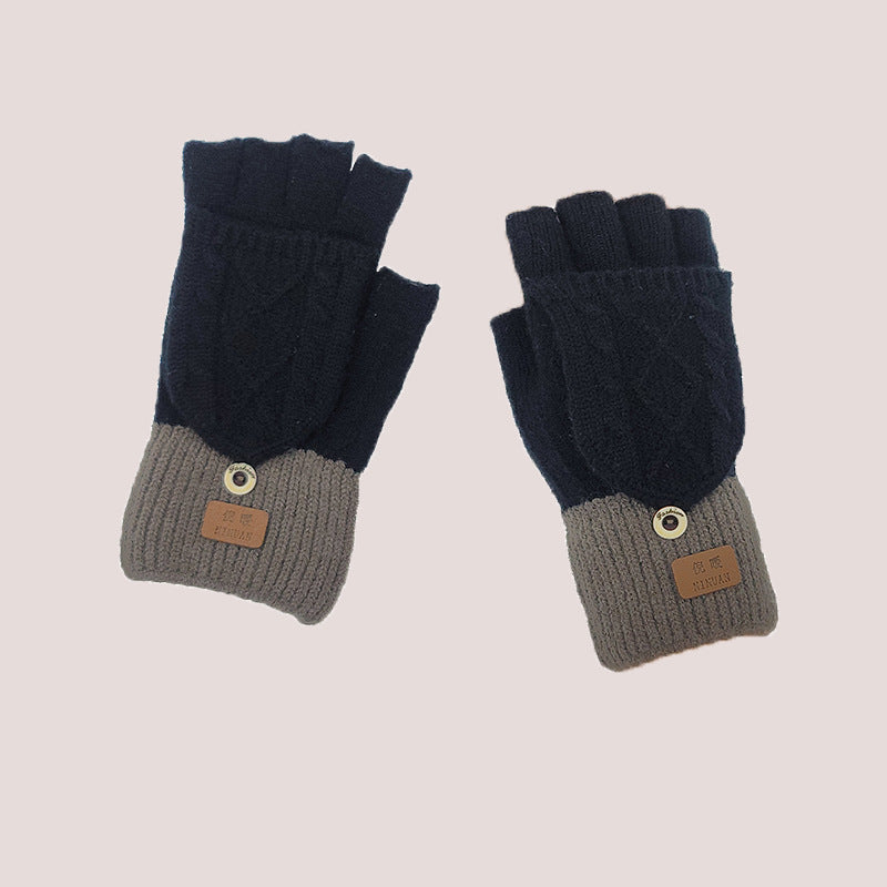 Women's Warm Half Finger Flip Writing Cute Gloves