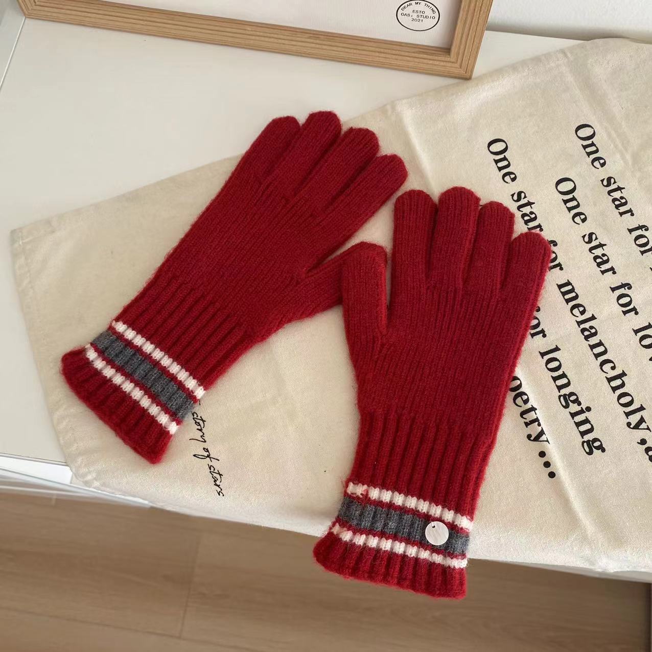 Women's Knitted Knitting Wool Touch Screen Finger Windproof Gloves