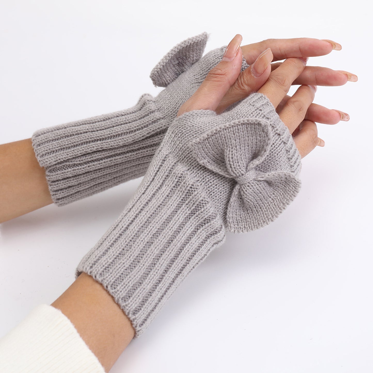 Women's Short Bow Cute Wristband Knitted Wool Keep Gloves