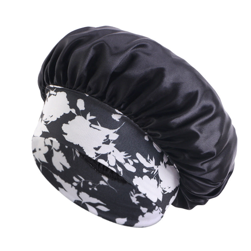 Print Elastic Wide-brimmed Satin Nightcap Beauty Hats & Caps