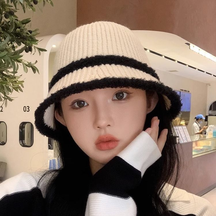 Women's Bucket Hat Warm Sunshade Knitted Style Lamb Hats & Caps