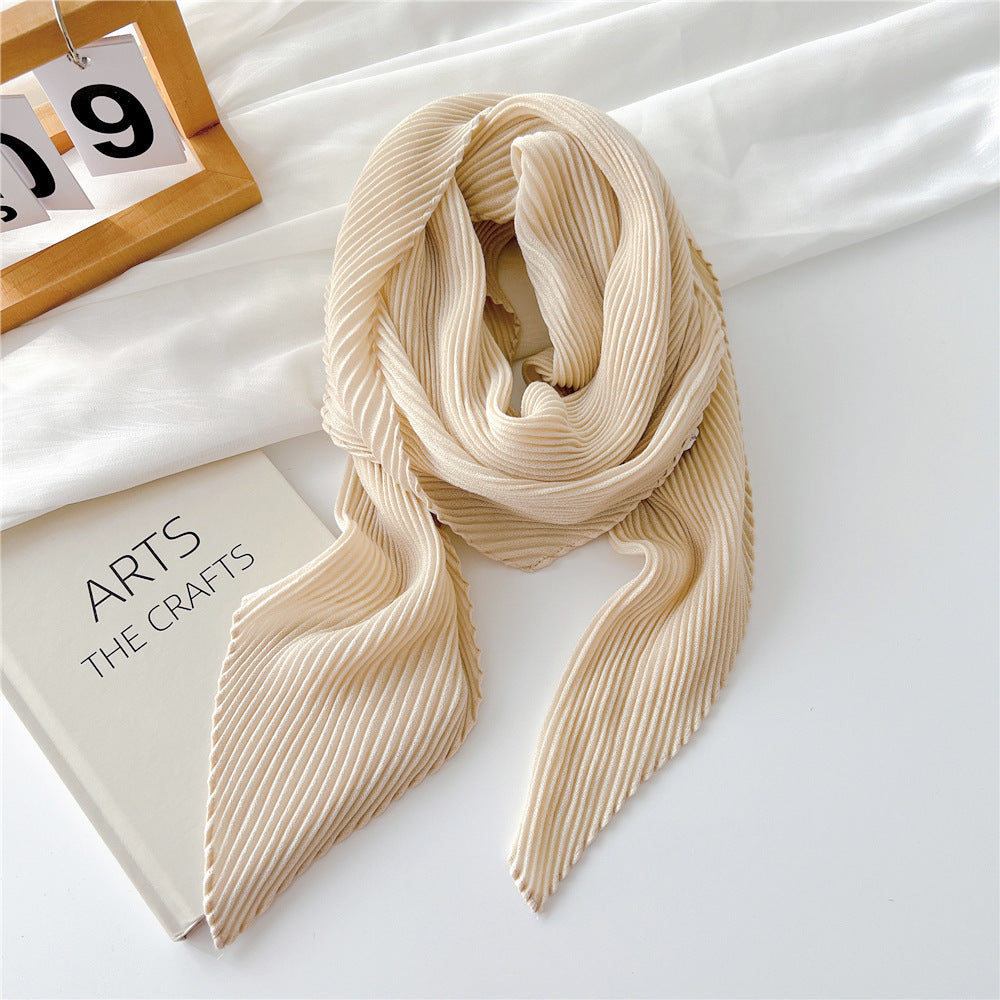 Women's Pleated Solid Color Cotton Linen Small Scarfs