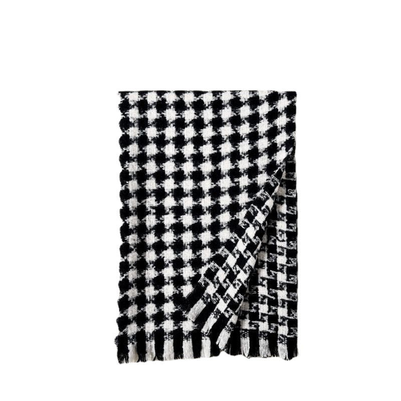 Women's Fashionable Diamond Korean Sweet Plaid Thickened Scarfs