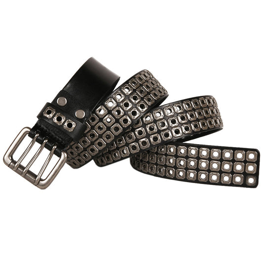 Women's & Men's Punk Eyelet Rivets First Layer Cowhide Belts