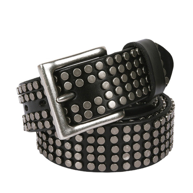 Women's & Men's Leather Round Edge Rivet Wide Personality Belts