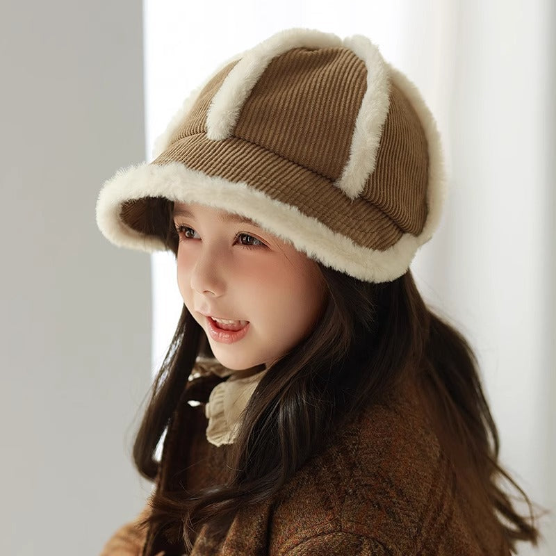 Women's Bucket Hat Plush Warm Korean Style Versatile Small Peak Kids' Headwear