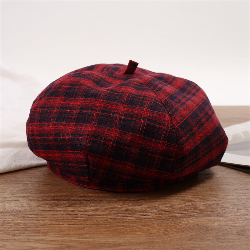 Women's Checked Beret Temperament Wild Little Korean Hats & Caps