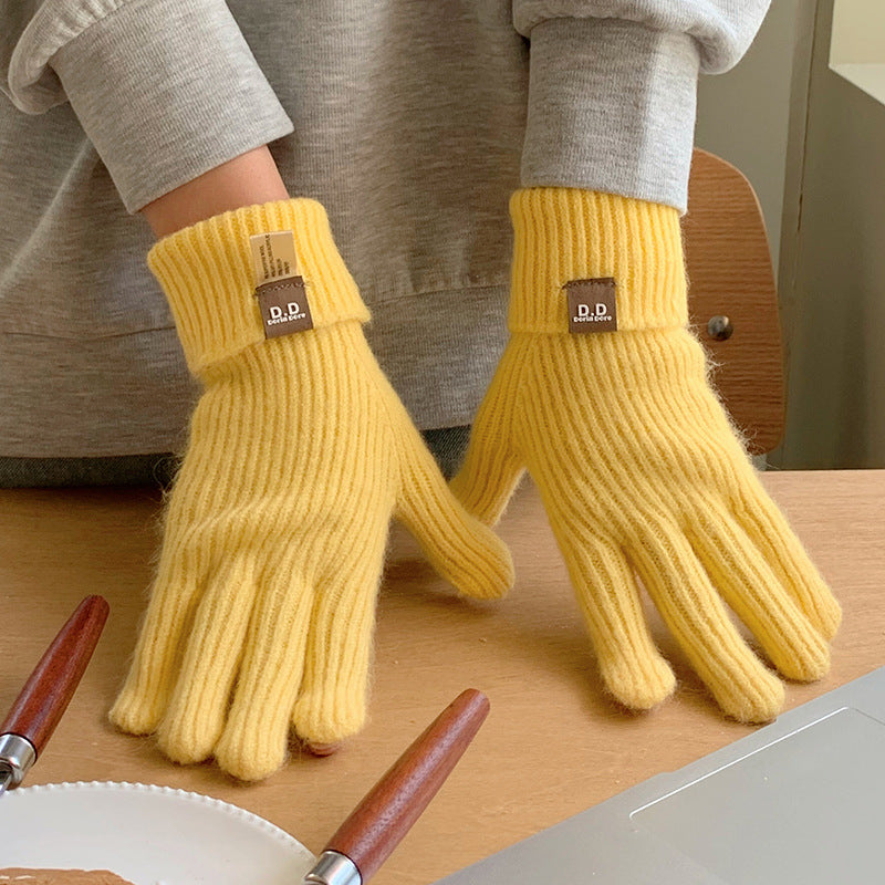 Women's Solid Color Long Thickened Warm Finger Gloves