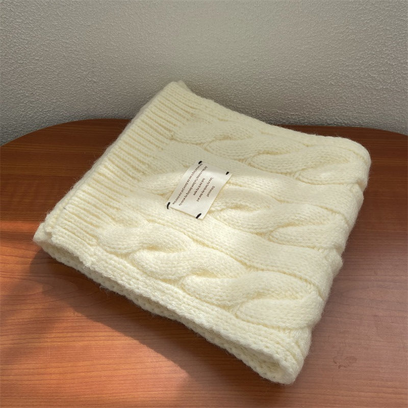 Women's Winter White Wool Knitted Korean Style Scarfs