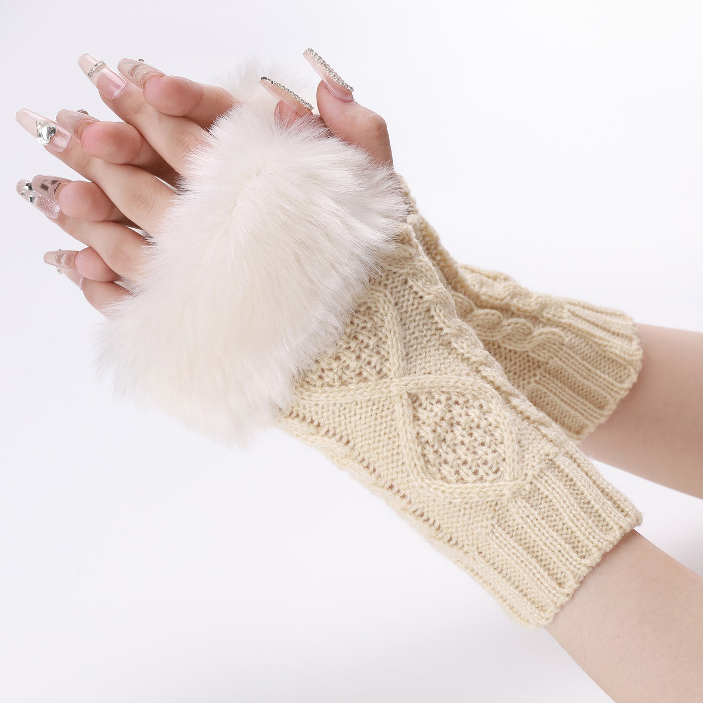 Women's Woolen Oversleeve Knitted Warm Open Finger Gloves