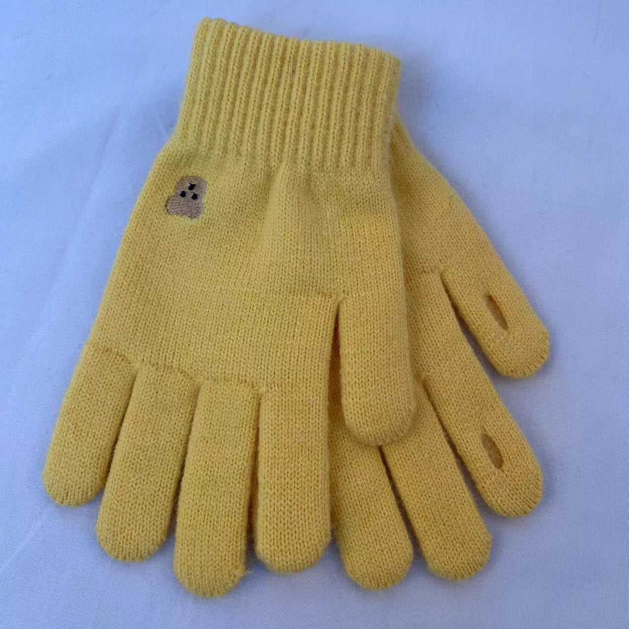 Screen Cute Solid Color Embroidery Split Finger Hole Leakage Gloves