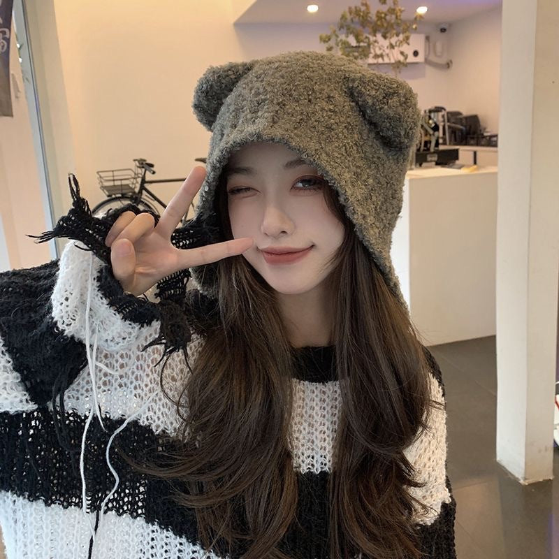 Women's Style Cute Winter Bear Plush Knitted Earflaps Hats & Caps