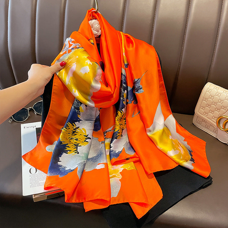 Women's Silk Outer Wear Artificial Fashion Flower Scarfs