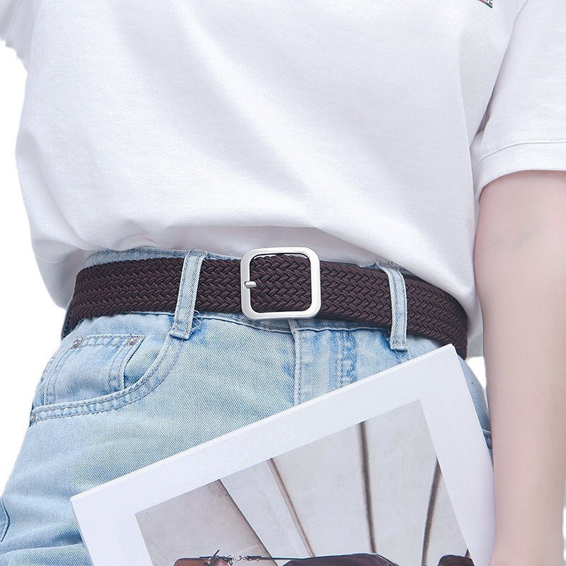 Women's & Men's Woven Elastic Pant Korean Casual Pin Belts