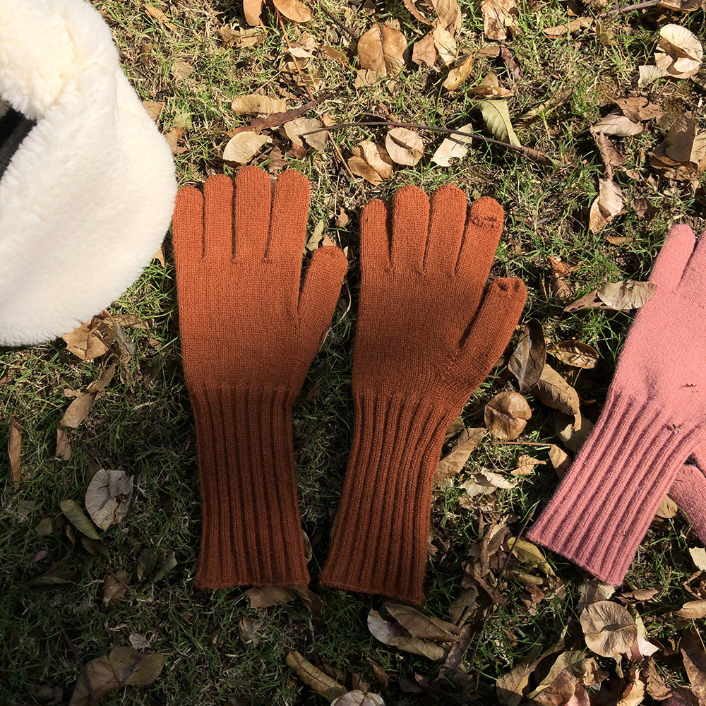 Color Warm Keeping Knitted Playable Mobile Gloves