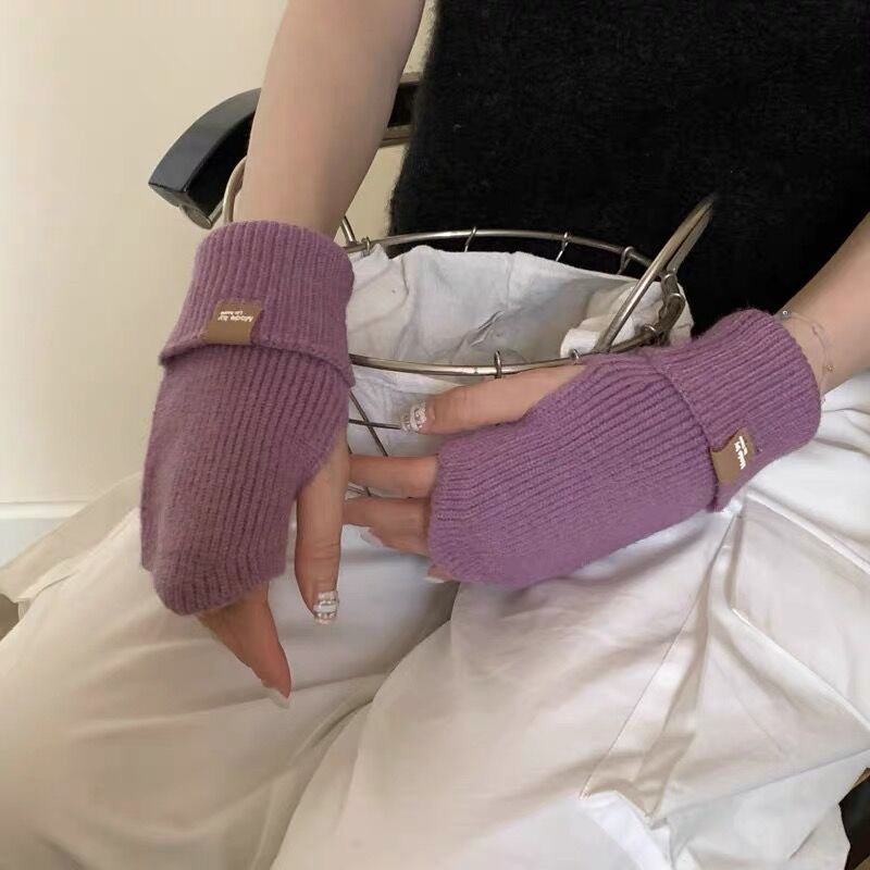 Women's Thickened Half Finger Wool Knitted Fingerless Gloves