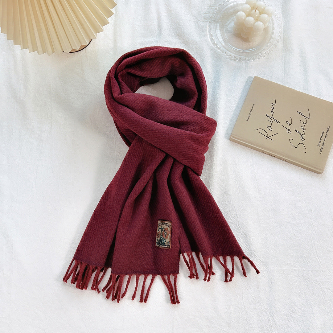 Women's Narrow Style Woolen Yarn Plain Solid Color Scarfs