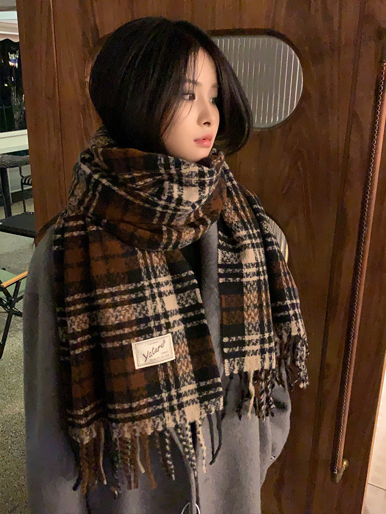 Plaid Female Winter Thickened Warm High-grade Scarfs