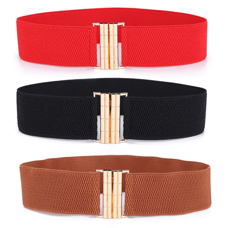 Women's Pattern Pair Of Buckles Elastic Waist Belts