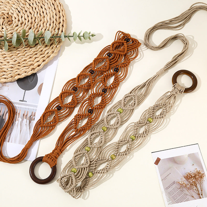 Women's Bohemian Style Wax Rope Hand-woven Knitted Belts