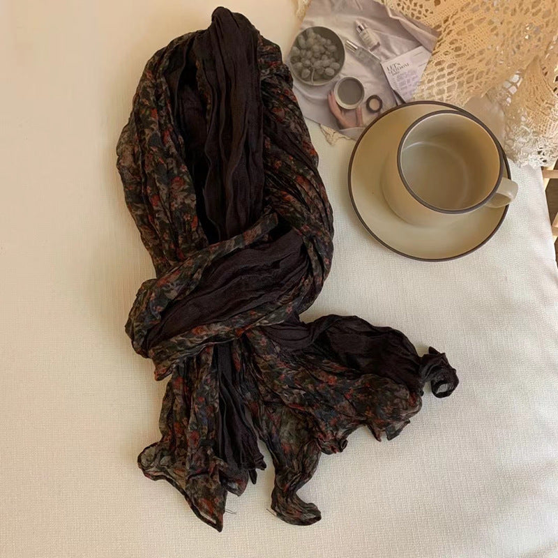 Women's Pleated Crumpled Artistic Live Silk Ancient Scarfs