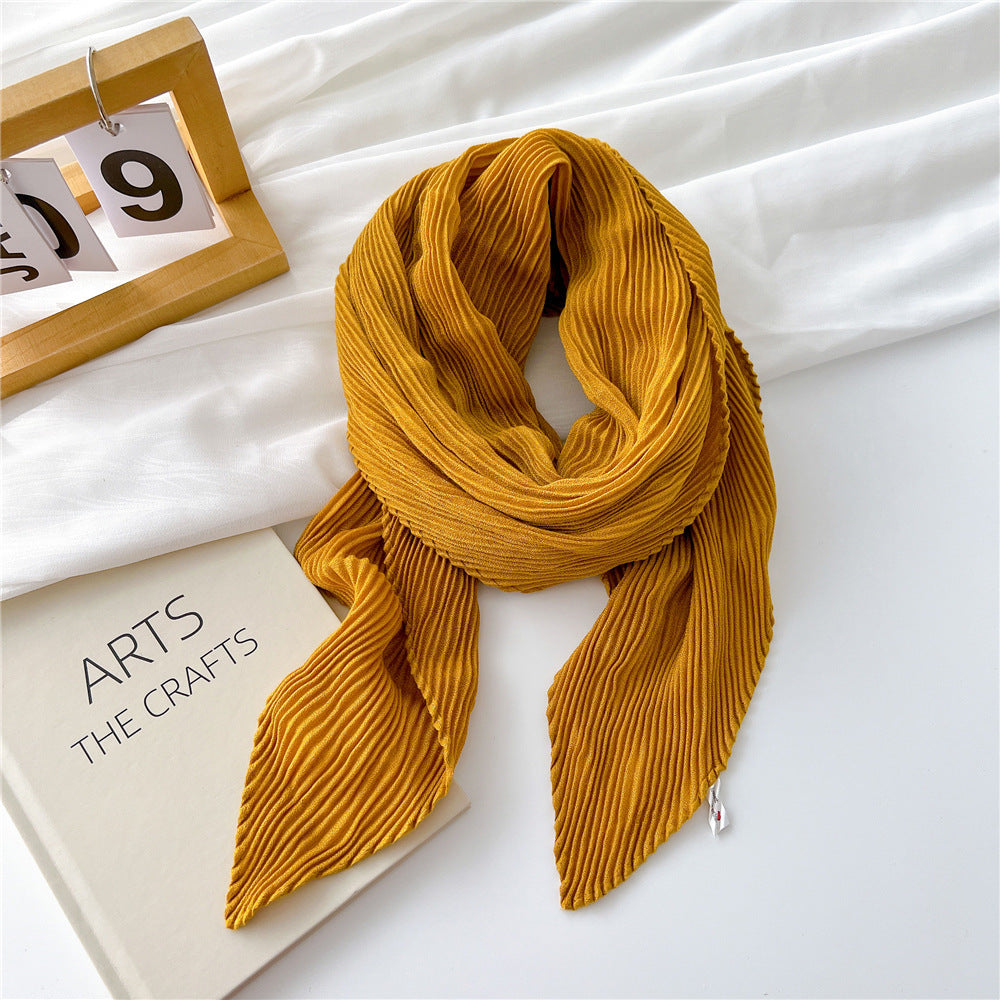 Women's Pleated Solid Color Cotton Linen Small Scarfs