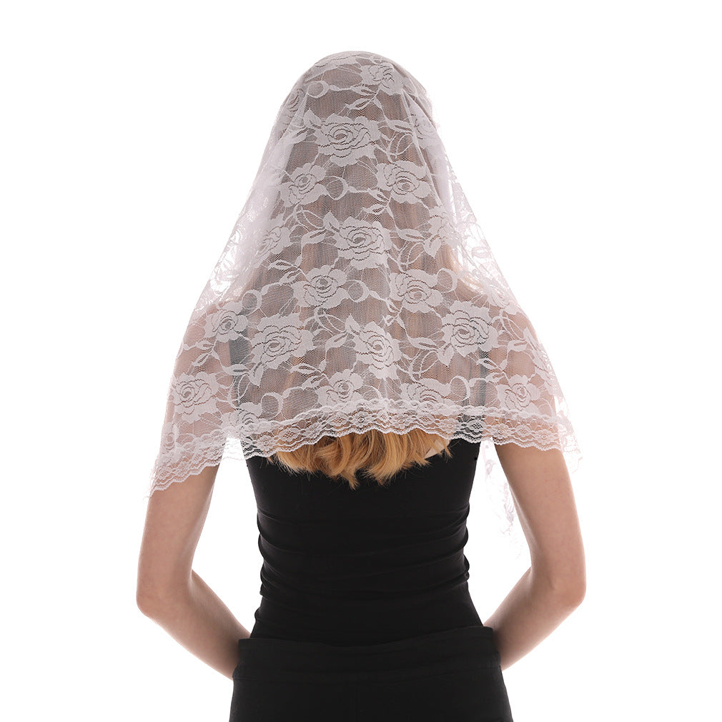 Women's White Curved Wedding Veil Lace Matching Scarfs