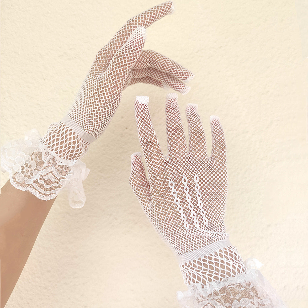 Women's Lace Fishnet Elastic Sexy Underwear Accessories Full Finger Stage Gloves