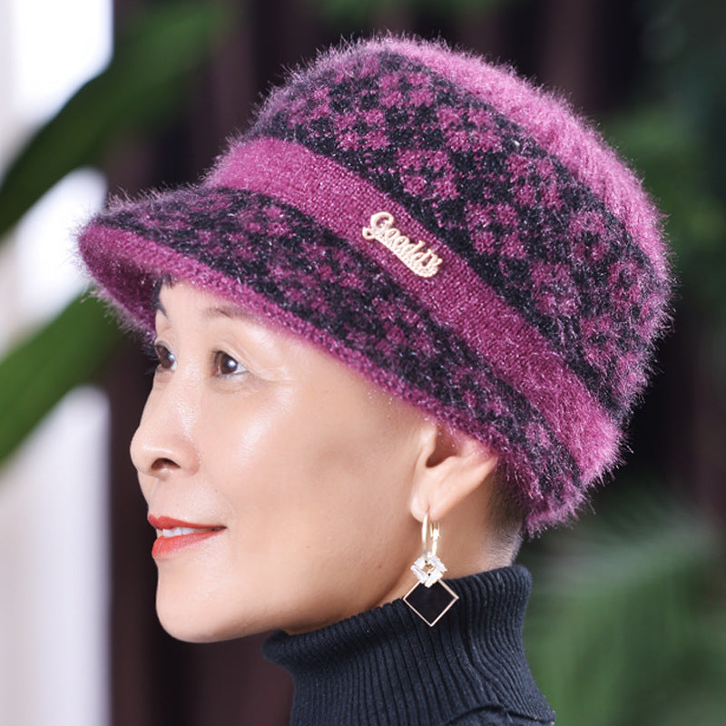 Hat Mom Style Fleece-lined Warm Woolen Knitted Hats & Caps