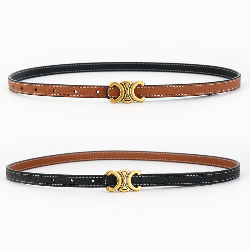 Women's Genuine Leather Letter Two-tone Double-sided Alloy Belts