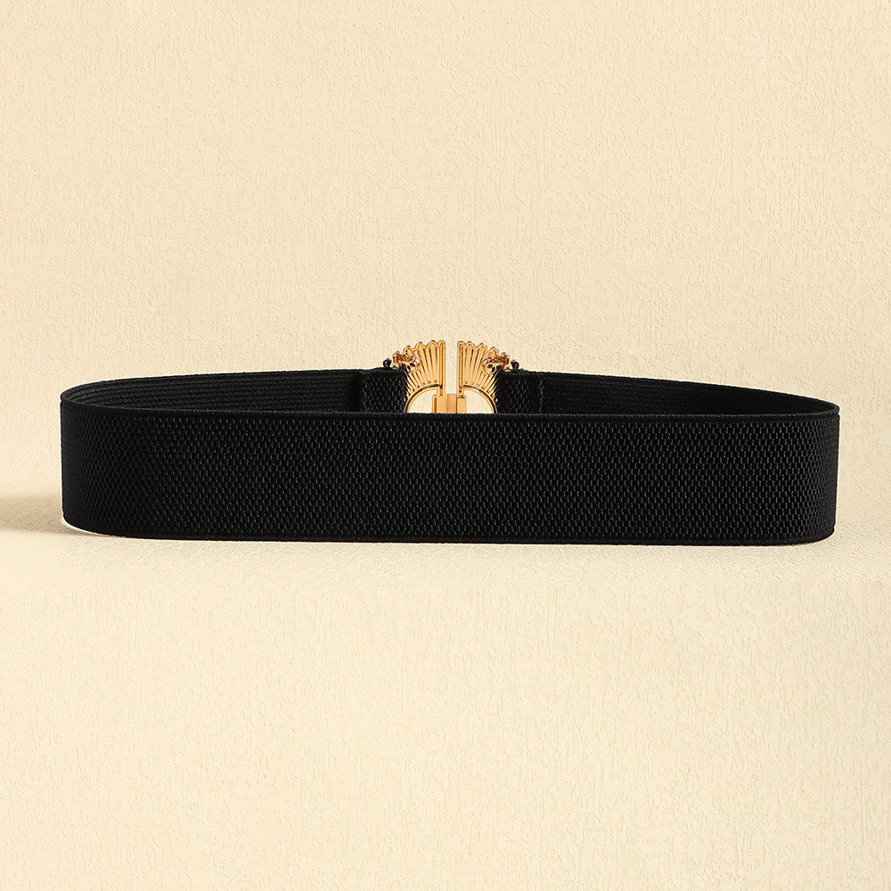 Women's Seal Personality Alloy Buckle Grass Beige Belts