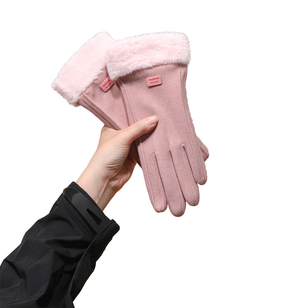 Women's Warm Fleece-lined Thick Windproof Driving Cute Gloves