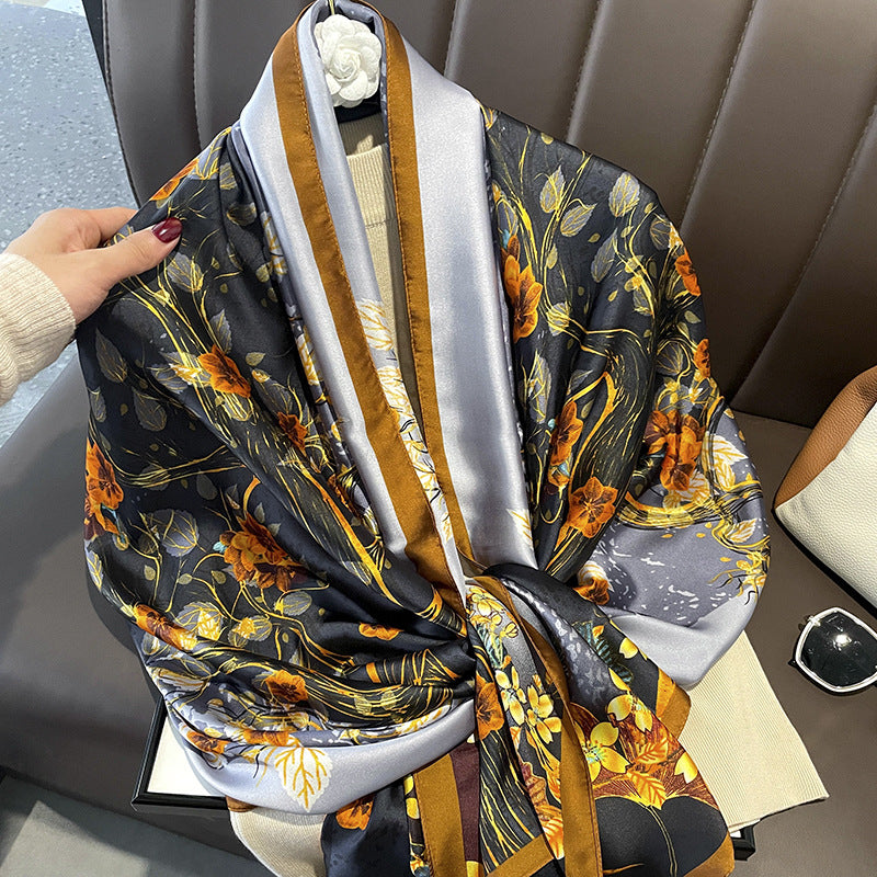 Women's Silk Outer Wear Artificial Fashion Flower Scarfs