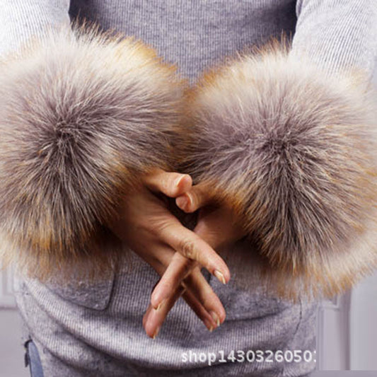 Women's Fur Fox Imitation Hand Wristband Oversleeve Gloves