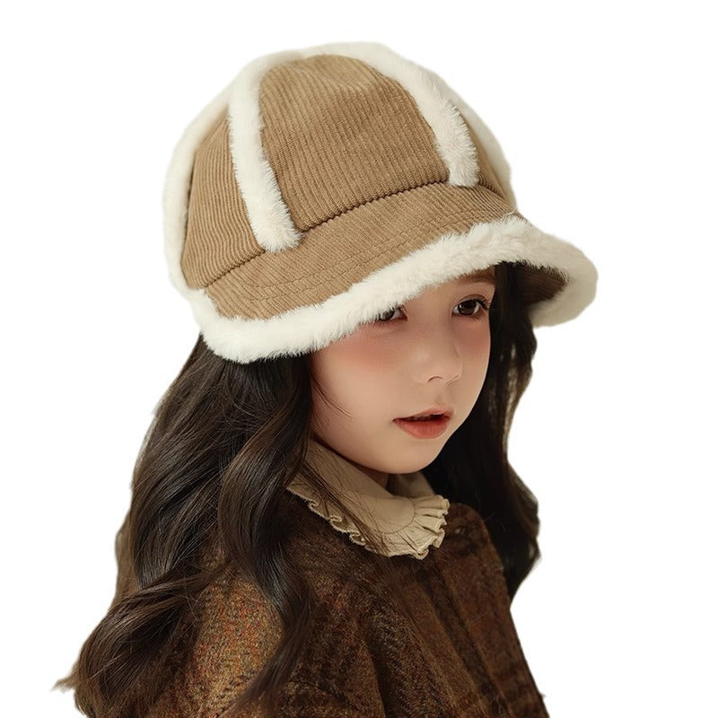 Women's Bucket Hat Plush Warm Korean Style Versatile Small Peak Kids' Headwear