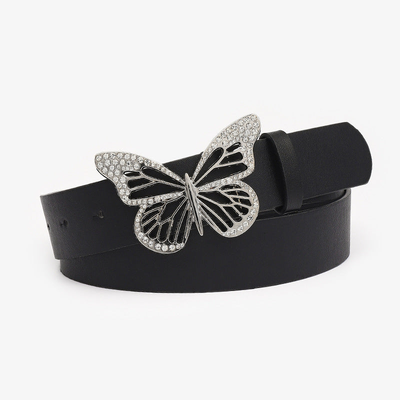 Women's Fashion Rhinestone Butterfly Buckle Decoration Wide Belts