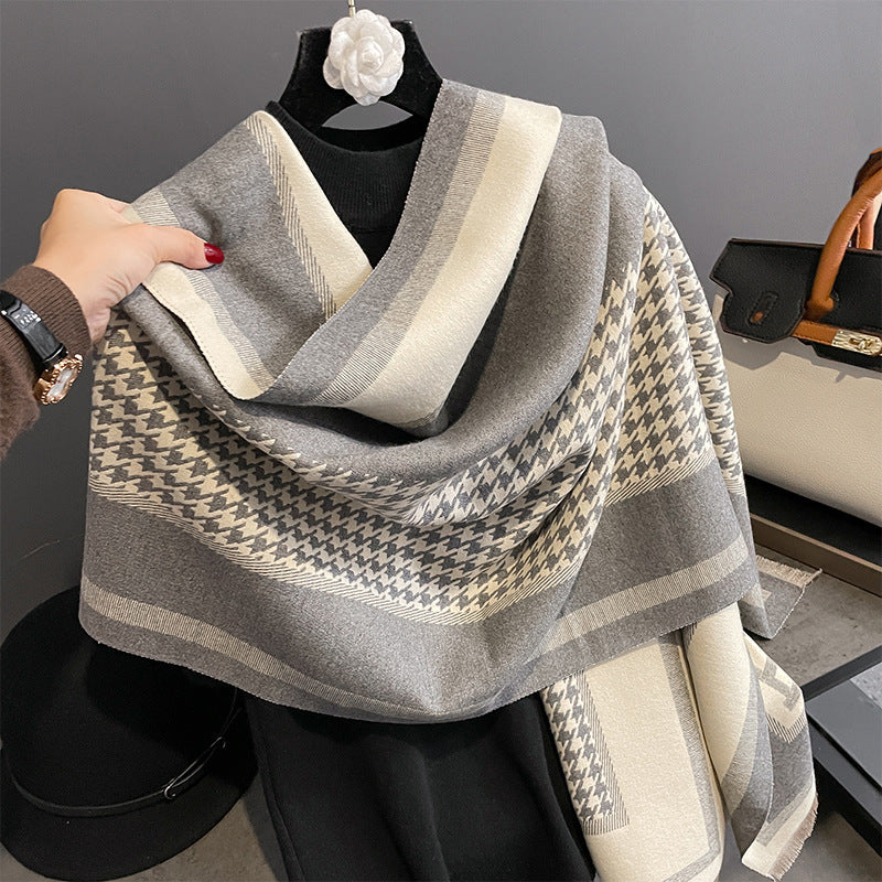 Women's Artificial Cashmere Grid Tower Pattern Warm Scarfs