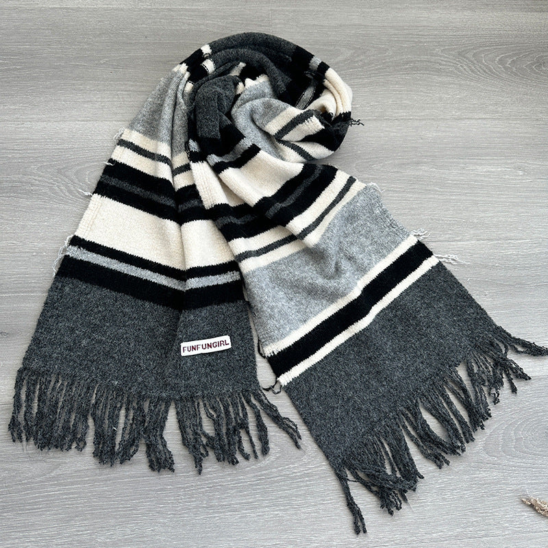 Women's Winter Korean Style Wool Striped Fashion Scarfs