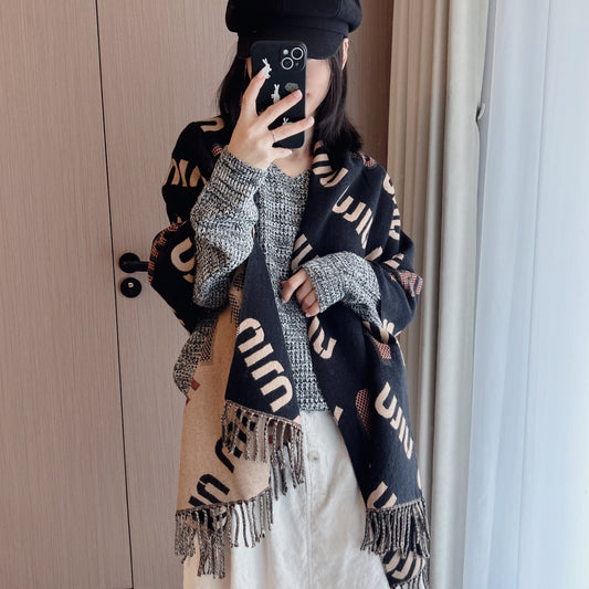 Korean Fashion Shawl Double-sided Jacquard Tassel Scarfs