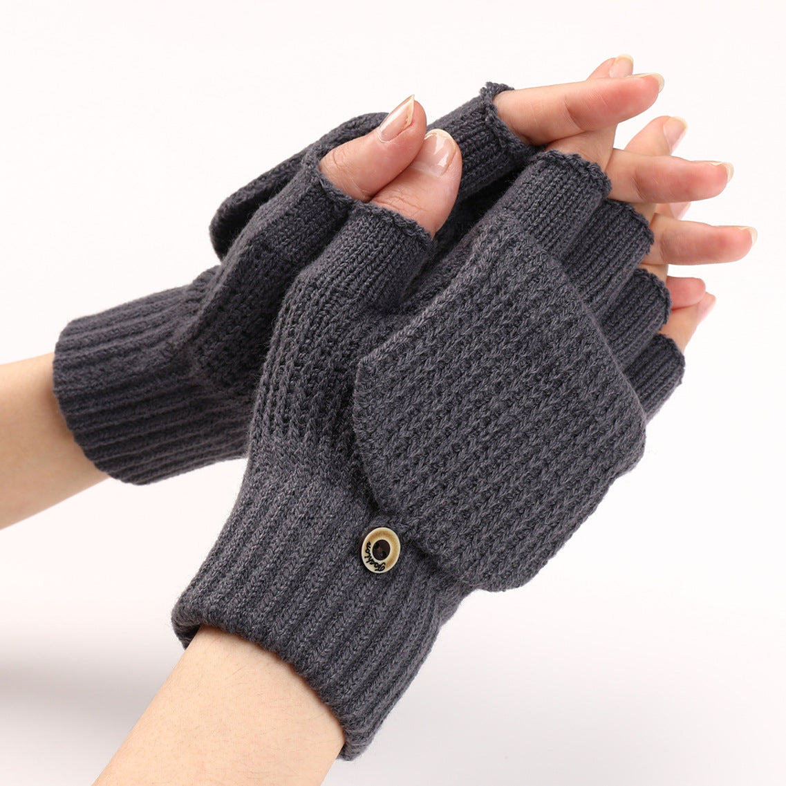 Women's & Men's Striped Flip Wool Keep Warm Half Finger Writing Fingerless Gloves