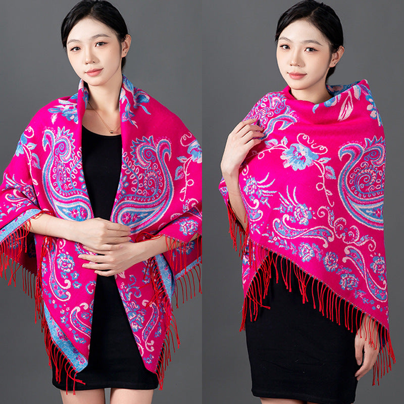 Women's Style Cashew Jacquard Talma Thickened Large Scarfs