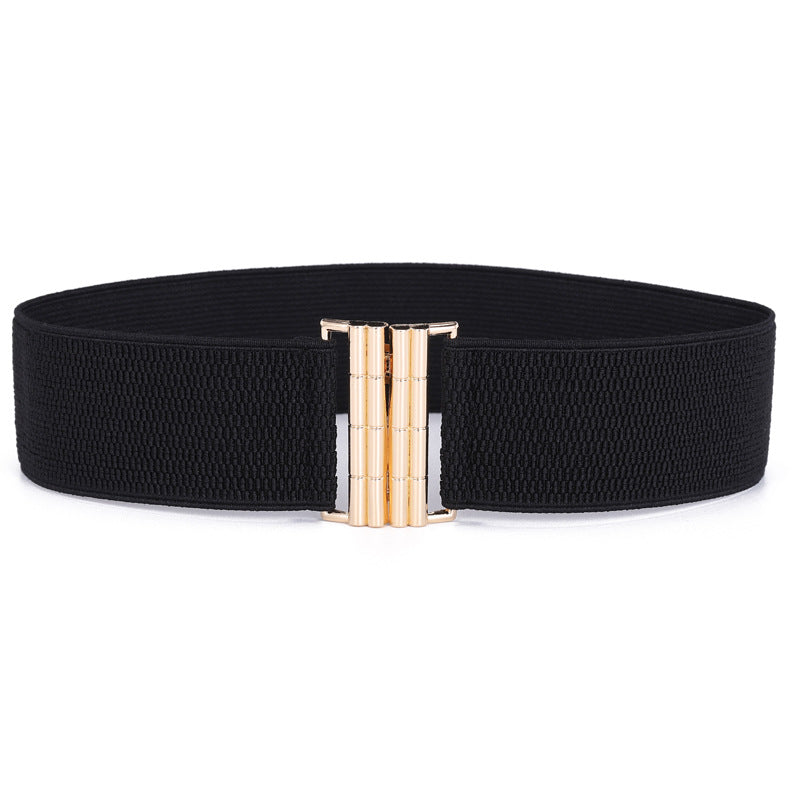 Women's Pattern Pair Of Buckles Elastic Waist Belts