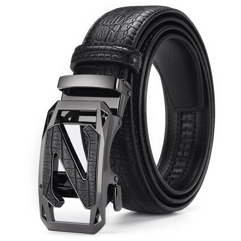 Men's Pattern For Alloy Leather Automatic Buckle Cowhide Belts