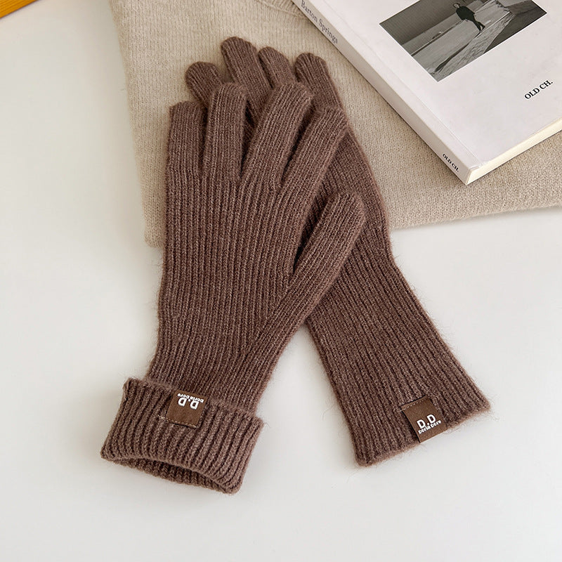 Women's Solid Color Long Thickened Warm Finger Gloves