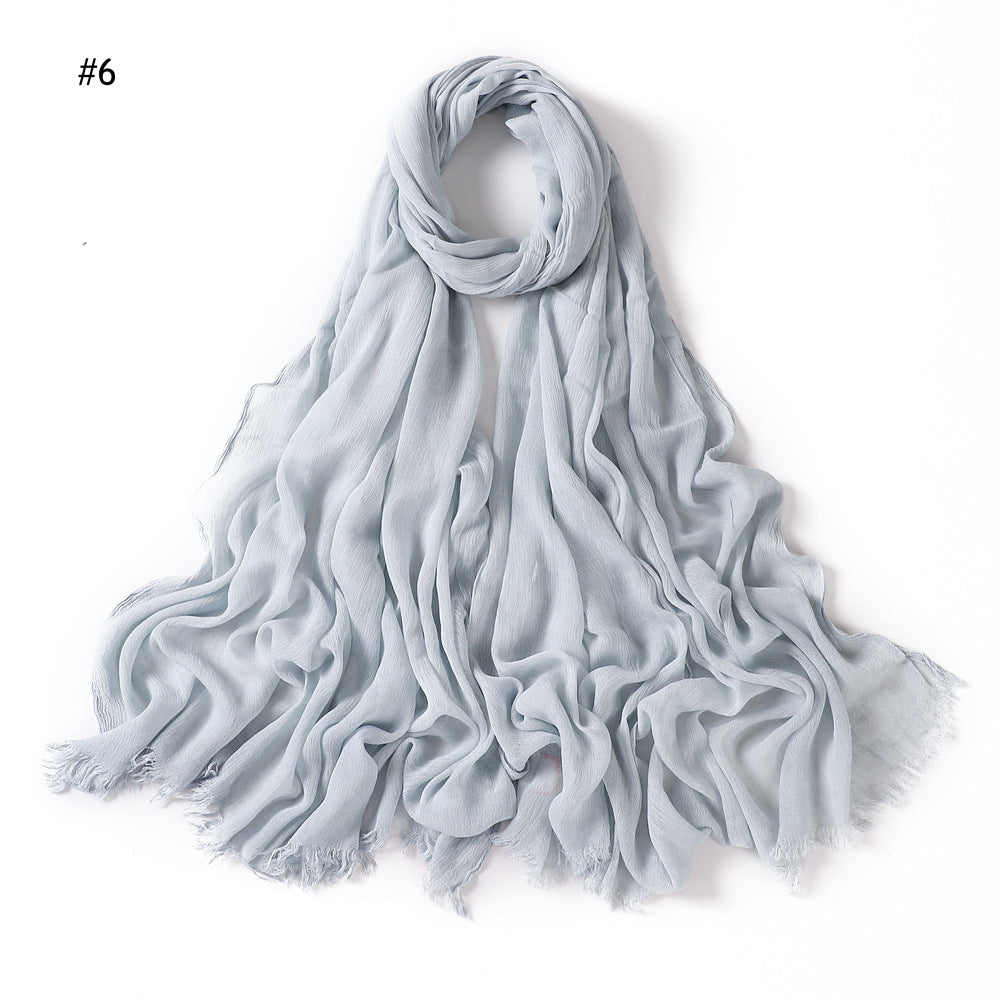 Women's Pleated Solid Color Rayon Split Breathable Scarfs